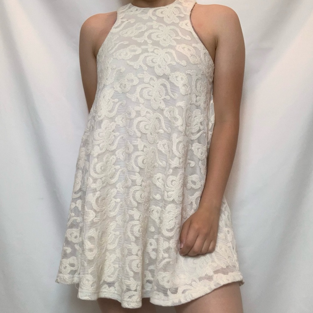J.A.O Los Angeles High Neck White Lace Sheath Dress